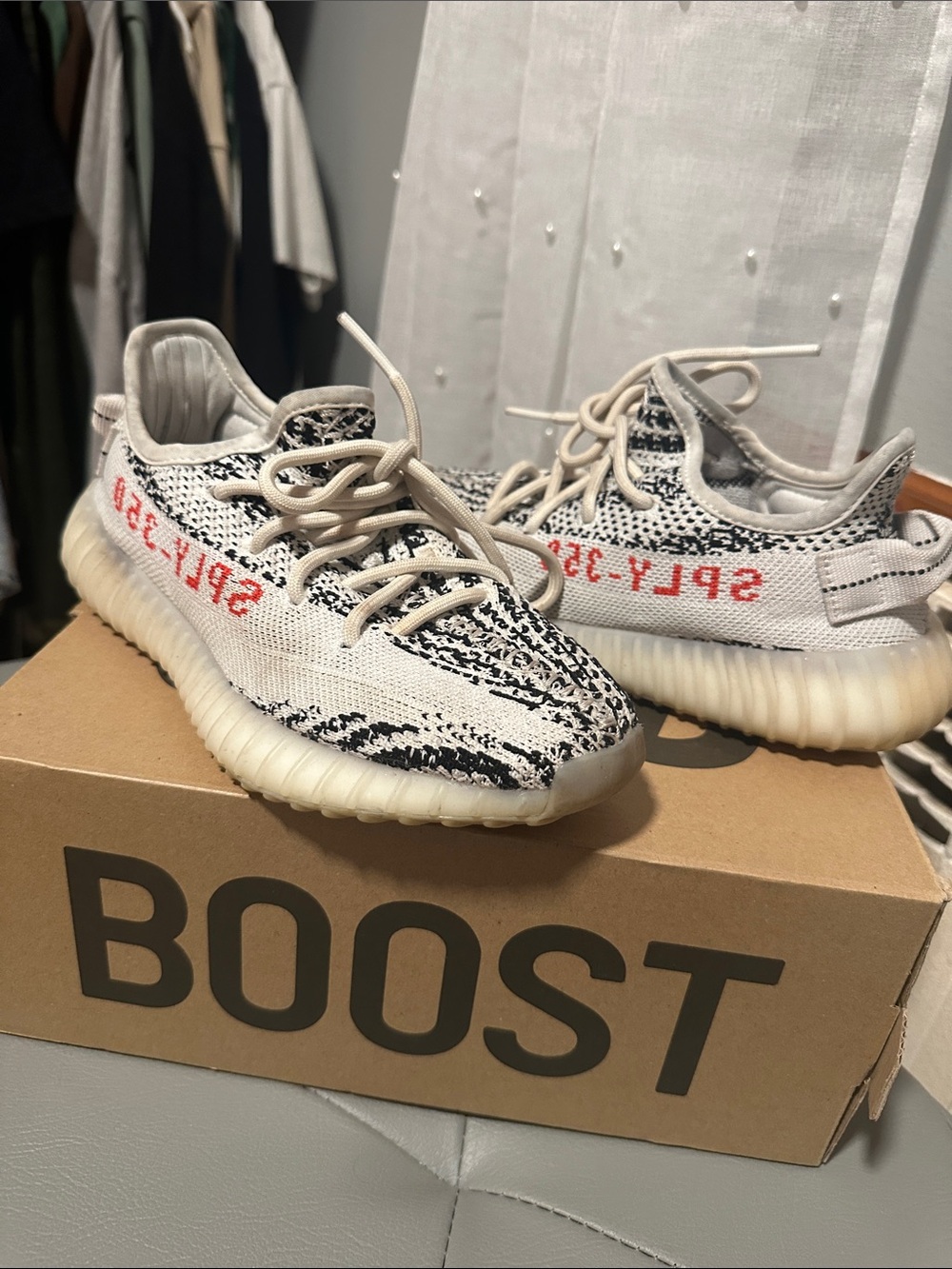 Yeezy Zebra Sneakers - White, Black & Red Accents
